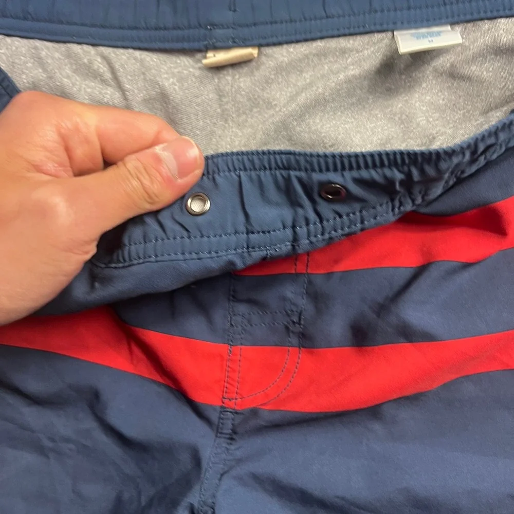 Fair Harbor Mens‎ Navy Blue Red Striped Swim Trunks Board Shorts Size Medium